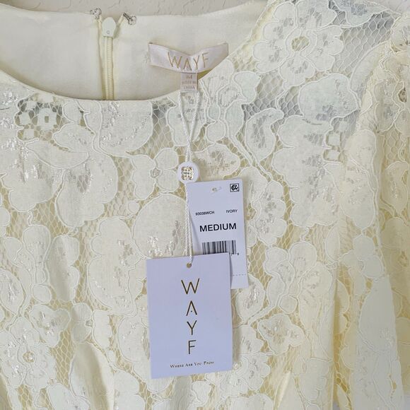 NWT WAYF Dress Plaza Mini Cutout Women M Ivory Lace Overlay Puff Bridal Wedding - Picture 6 of 12